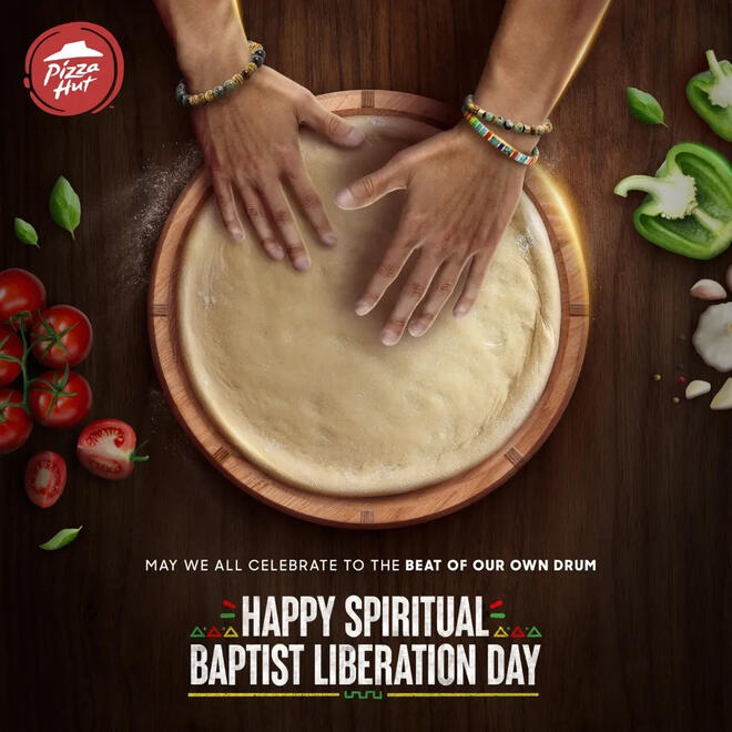 Pizza Hut "Drum" Spiritual Baptist Liberation Day Greeting